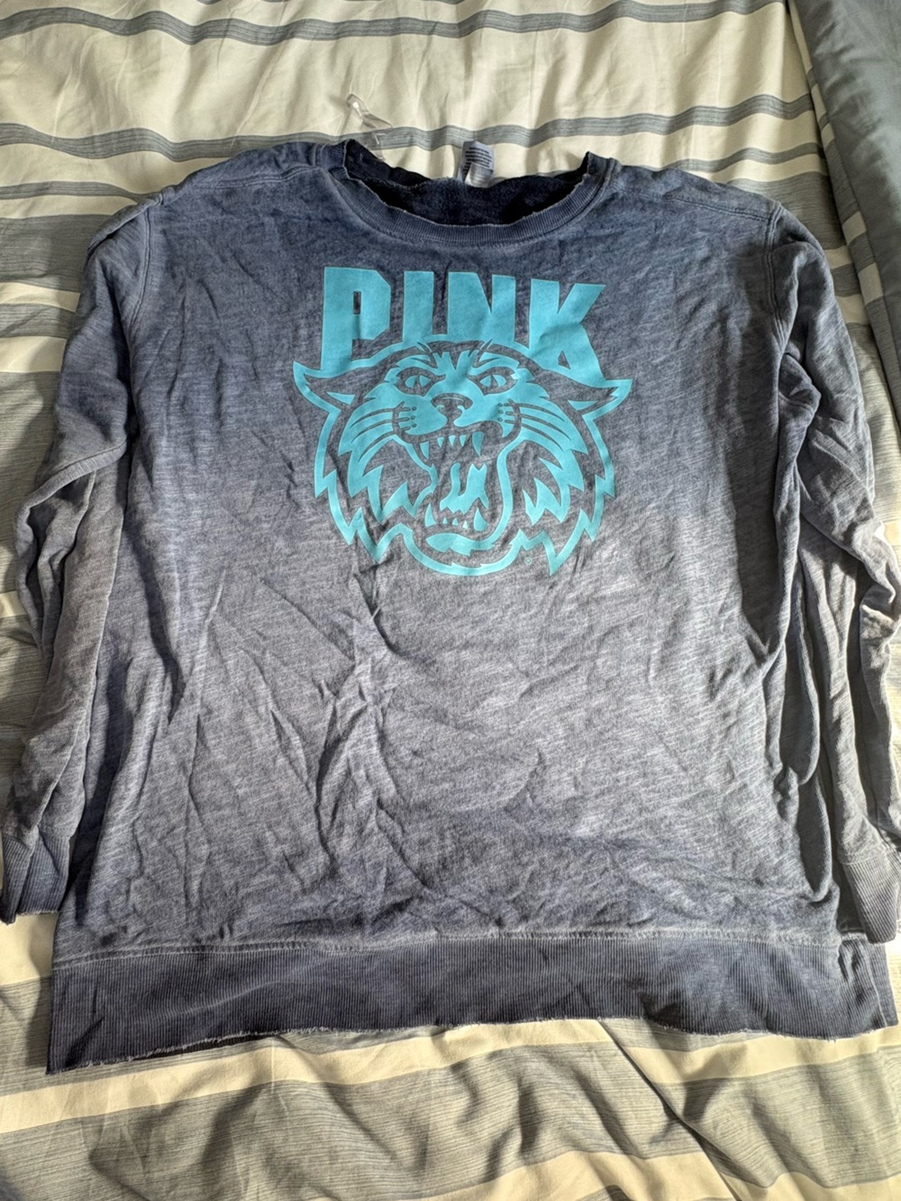 Victoria's Secret PINK Gray Pullover with Teal Graphic